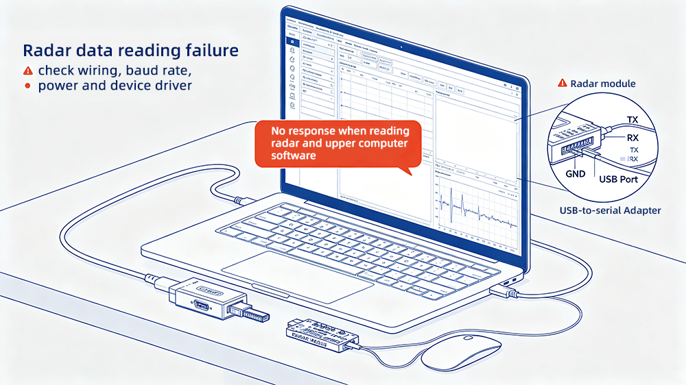 No response when reading radar data via USB-to-serial adapter and upper computer software