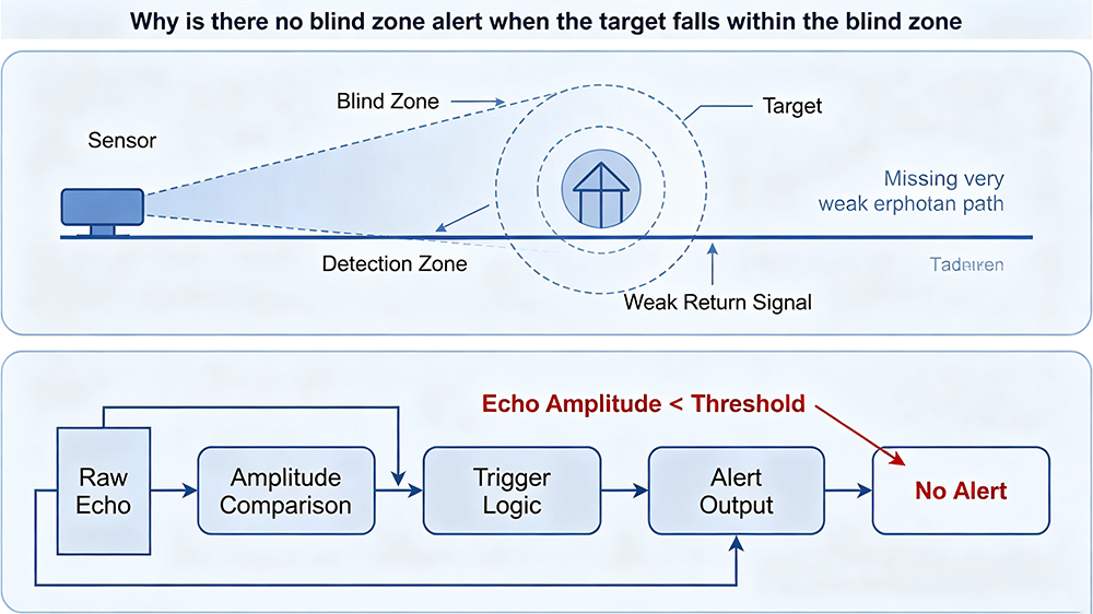 Why is there no blind zone alert when the target falls within the blind zone?